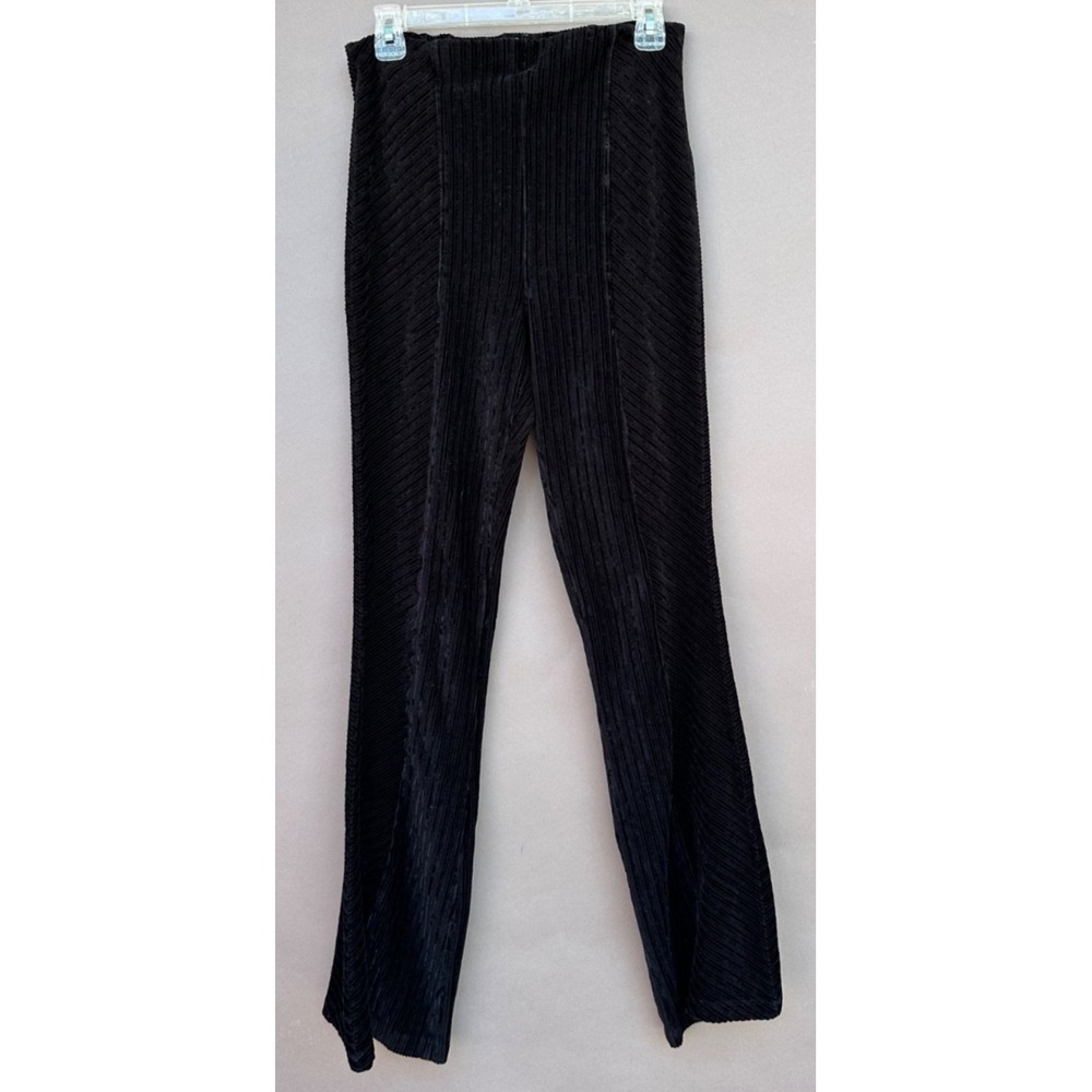 Free People Ribbed Velvet Slim Pull-on Flare Pants Bells Black Womens Large Boho